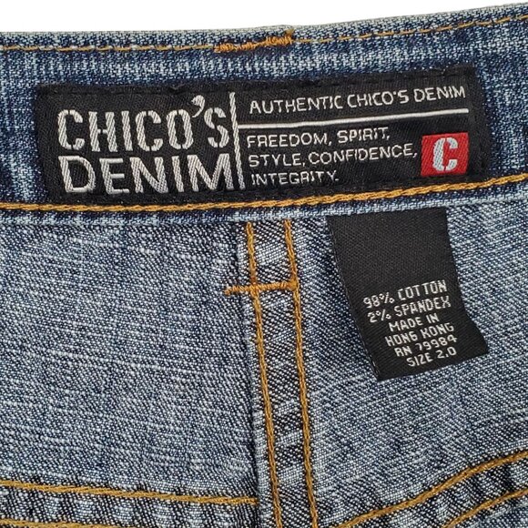 Chicos Denim 2 Size L Skirt Denim Blue Jean Mid Rise Stretch Crosshatch Casual - Picture 3 of 10